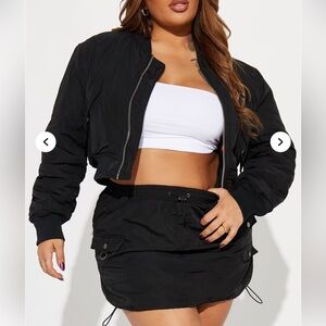 Got To Get Away Bomber Skirt Set Black